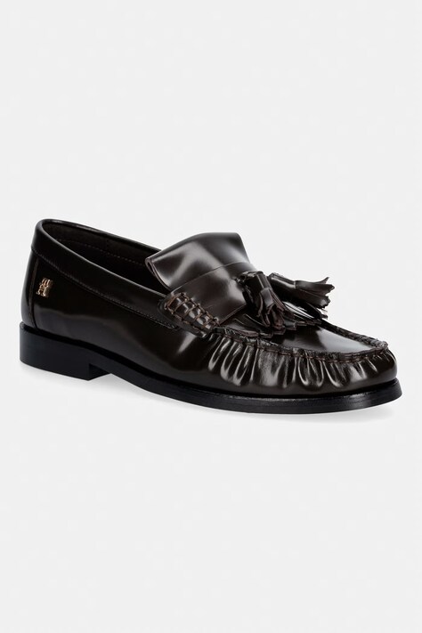 Tommy Hilfiger лоуфъри дамски от кожа TH LOAFER TASSEL ABRASIVATO кафяви FW0FW09460