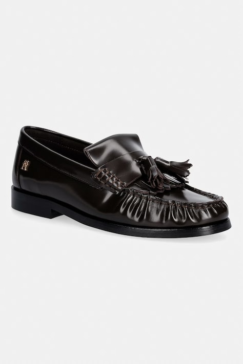 Tommy Hilfiger лоуфъри дамски от кожа TH LOAFER TASSEL ABRASIVATO кафяви FW0FW09460