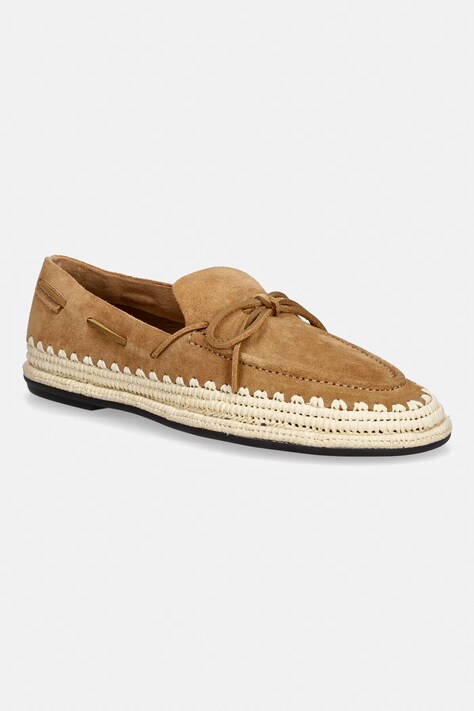Tory Burch espadryle damskie zamszowe The Raffia Boaty brązowe 182358.270