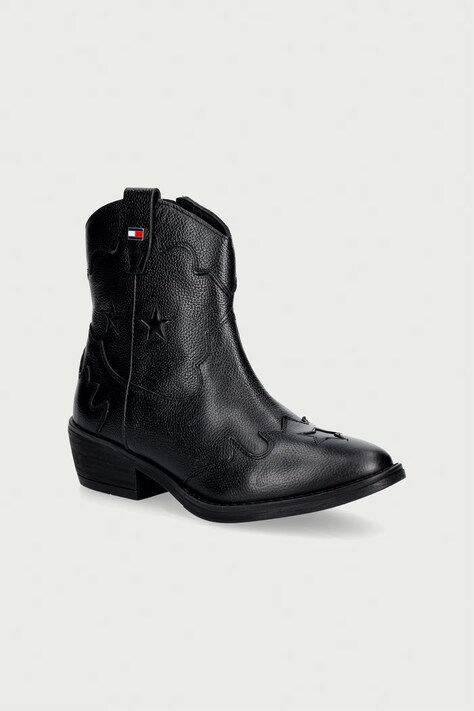 Tommy Hilfiger Kowbojki dziecięce skórzane czarne T3A5-35195