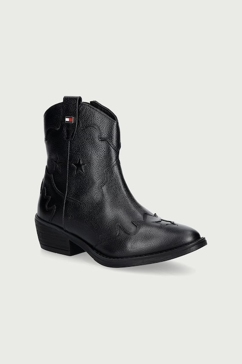 Tommy Hilfiger Каубойски ботуши за деца от кожа черни T3A5-35195