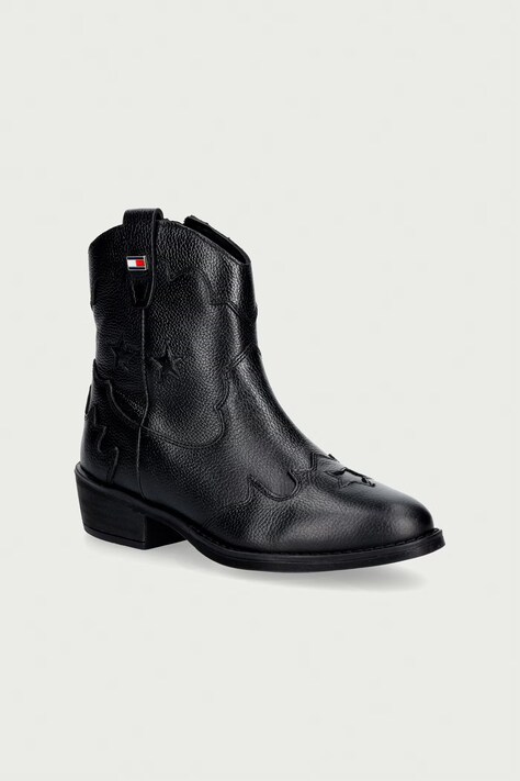 Tommy Hilfiger Kowbojki dziecięce skórzane czarne T3A5-35195