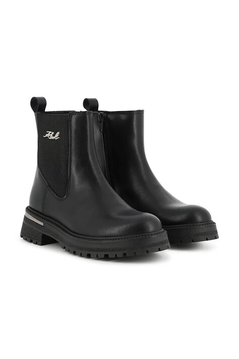 Karl Lagerfeld Боти челси за деца от кожа черни Z31403