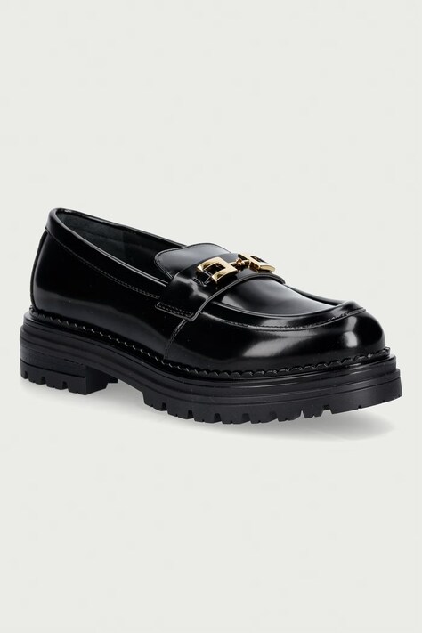 Elisabetta Franchi loafersy damskie czarne F4A4-E0644