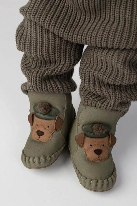 Donsje buty niemowlęce nubukowe Junus Booties Terrier zielone 1041805