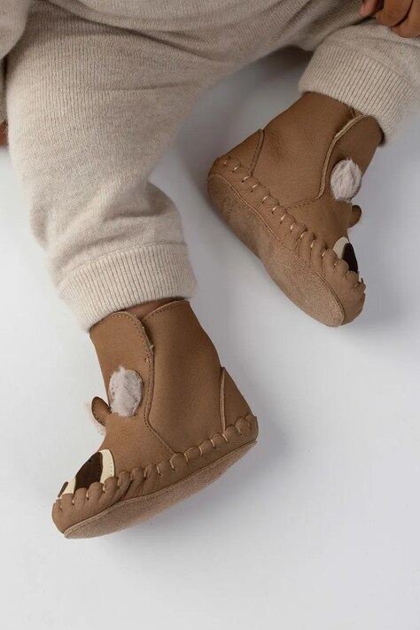 Donsje buty niemowlęce nubukowe Kapi Exclusive Booties Raccoon beżowe 1028128