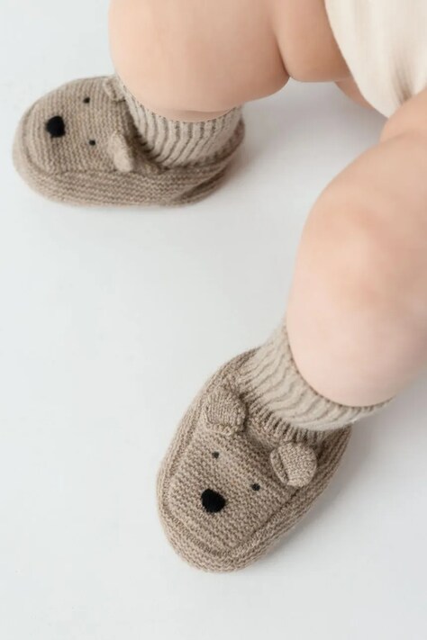 Donsje Buty niemowlęce Maicer Merino Wool Booties Bear beżowe 3043201