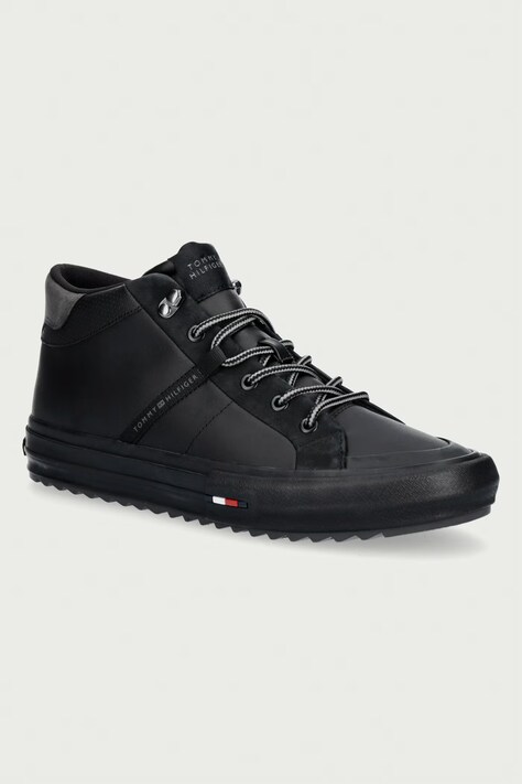 Tommy Hilfiger HARLEM STREET CLEAT WINTER sneakersy męskie skórzane czarne FM0FM05954