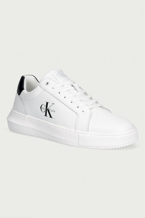 Calvin Klein CHUNKY CUPSOLE MONO LTH sneakers ανδρικά δερμάτινα λευκά YM0YM01317