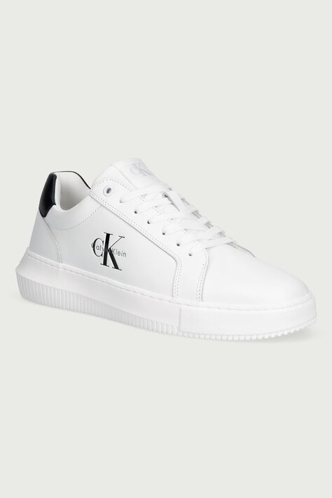 Calvin Klein CHUNKY CUPSOLE MONO LTH sneakers ανδρικά δερμάτινα λευκά YM0YM01317