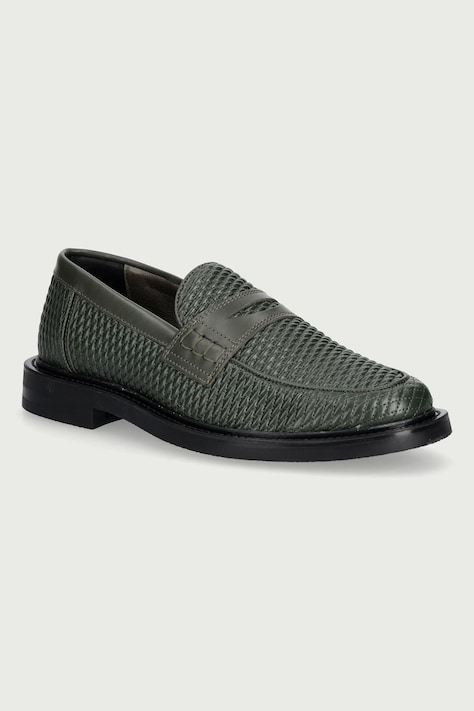 Filling Pieces Loafersy męskie skórzane zielone 122611303202