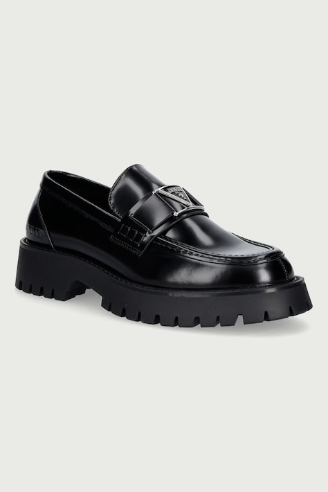 Guess Mocasini pentru bărbați din piele GORIZIA IV negri FMFGOR LEA14
