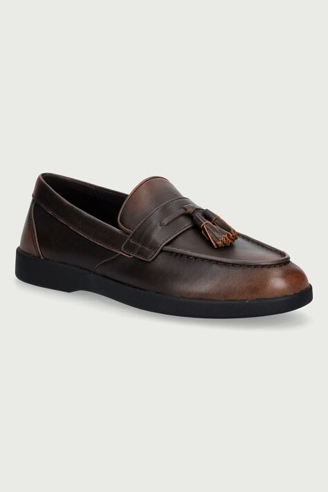 Michael Kors Mokasinke za muškarce od kože Wesley Tassel Slip On smeđe 42F6WEFP2L.230