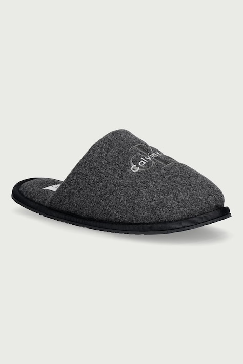 Calvin Klein Kapcie męskie HOTEL SLIPPER MONOLOGO FELT szare HM0HM02277