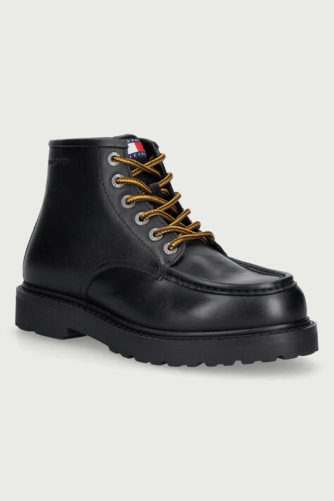 Tommy Jeans Topánky pánske kožené ARCHIVE '01 AMERICAN LTH BOOT čierne EM0EM01779