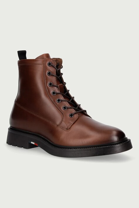 Tommy Hilfiger Moški usnjeni gležnjarji CORPORATE CASUAL LTH BOOT rjavi FM0FM06174
