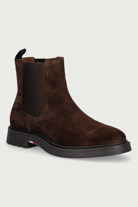 Tommy Hilfiger Sztyblety męskie zamszowe CORPORATE CASUAL SUEDE CHELSEA brązowe FM0FM05952