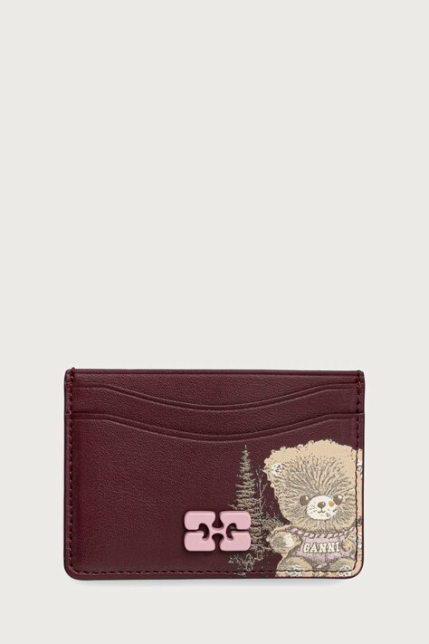 GANNI Bou Card Holder etui na karty damskie bordowe B3010375