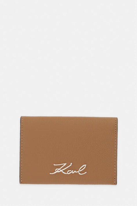 Karl Lagerfeld калъф за карти дамски от кожа K/SIGNATURE кафяв B3W32001