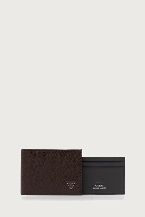 Guess Portfel męski skórzany MILANO brązowy SMMISB LEA92