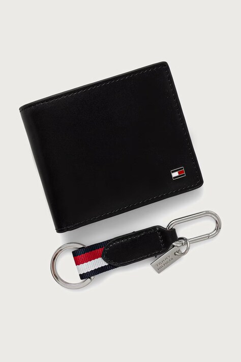 Tommy Hilfiger Komplet denarnice in obeska za ključe moški usnjeni črn AM0AM14805