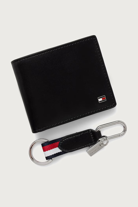Tommy Hilfiger Komplet denarnice in obeska za ključe moški usnjeni črn AM0AM14805