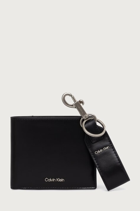 Calvin Klein Sada peňaženky a kľúčenky pánska kožená čierna LV04D1367G