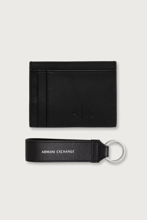 Armani Exchange Комплект кошелек и брелок кожаные чёрные XM002217 AF22541