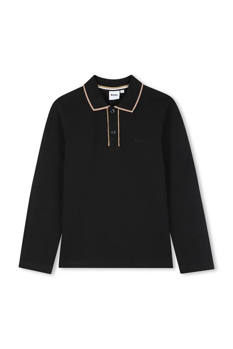 BOSS Longsleeve dziecięcy bawełniany czarny J53379