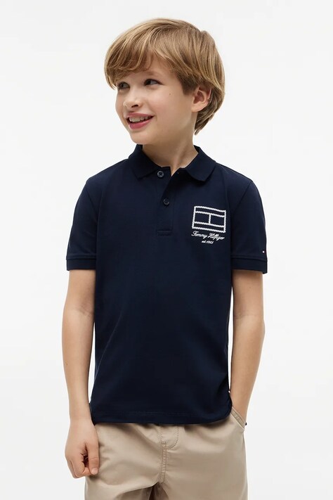 Tommy Hilfiger polo dziecięce z bawełną granatowe KB0KB10603