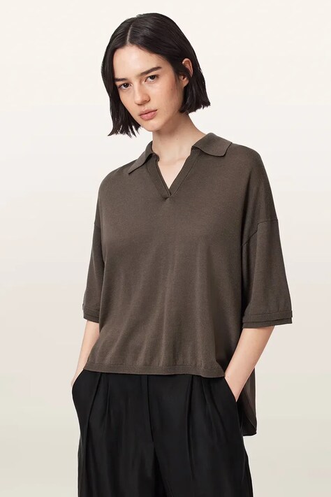 AllSaints Polo dámské s vlnou BERN zelené W009KF