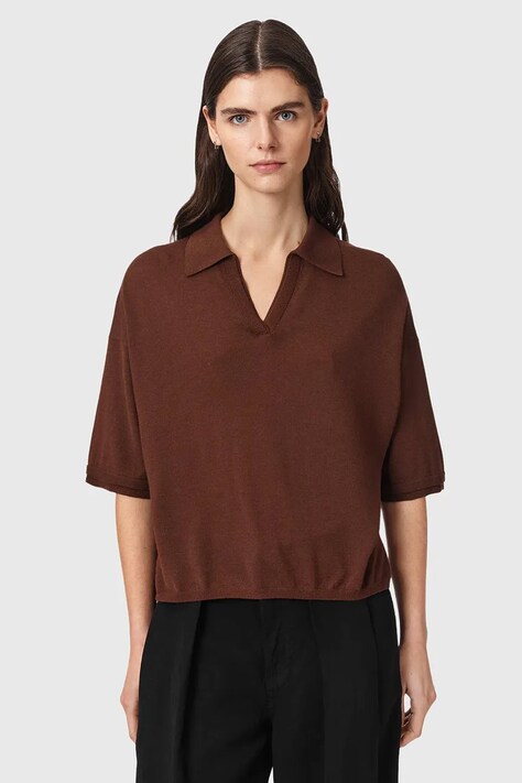 AllSaints Polo damskie z wełną BERN brązowe W009KF