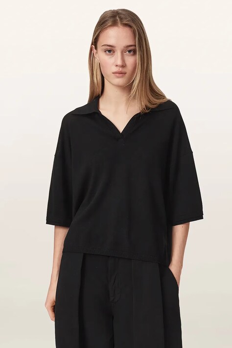 AllSaints Polo damskie z wełną BERN czarne W009KF