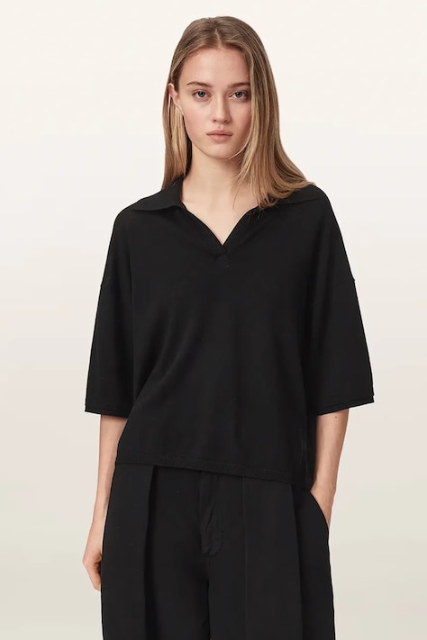 AllSaints Polo damskie z wełną BERN czarne W009KF