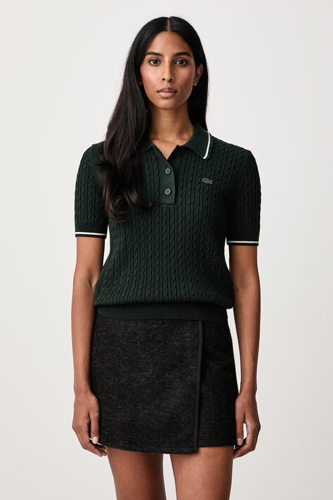 Lacoste Sweter z krótkim rękawem z bawełną damski zielony AF0972