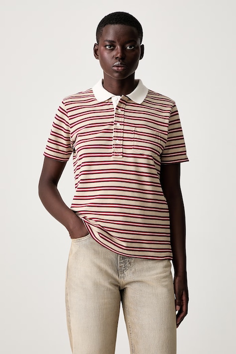 A.P.C. courtes rayee GOTS polo bawełniane damskie beżowe COHMZ.F26572