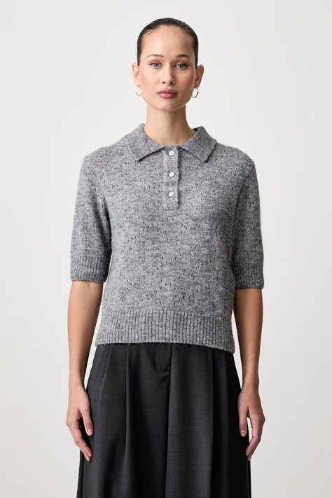 Paul&Shark Sweter z krótkim rękawem damski z wełną alpaki szary 16351106
