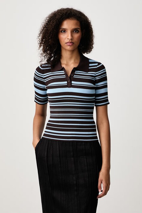 Axel Arigato Anja Ribbed polo swetrowe damskie z bawełną brązowe A4161001