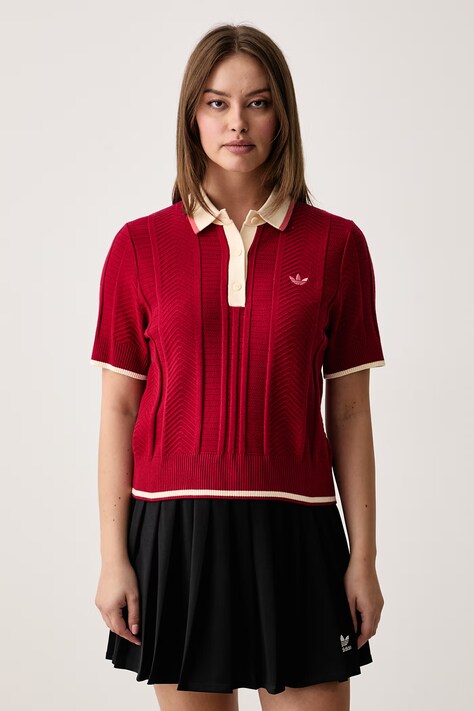 adidas Originals Polo swetrowe damskie z wiskozą Cable Knit czerwone KR7060