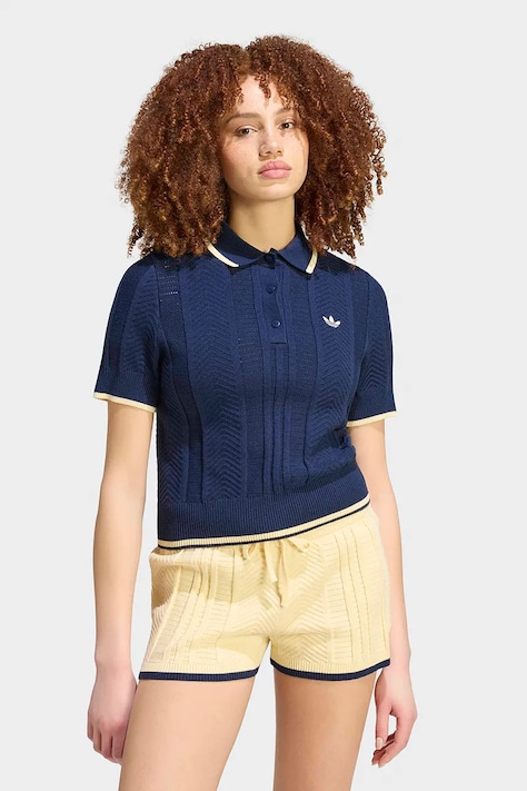 adidas Originals Pletena polo majica ženska z viskozo Cable Knit mornarsko modra KR7059