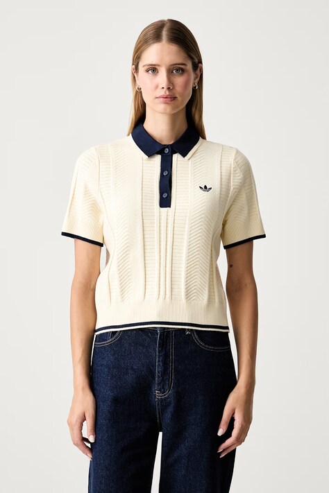 adidas Originals πόλο γυναικείο με βισκόζη Cable Knit Cali κίτρινο KT1862
