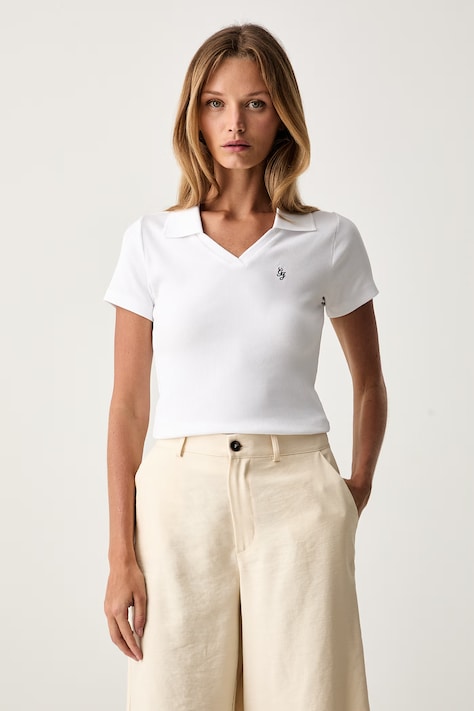 Guess Jeans polo pentru femei din bumbac cu elastan alb W6YP05 K3683