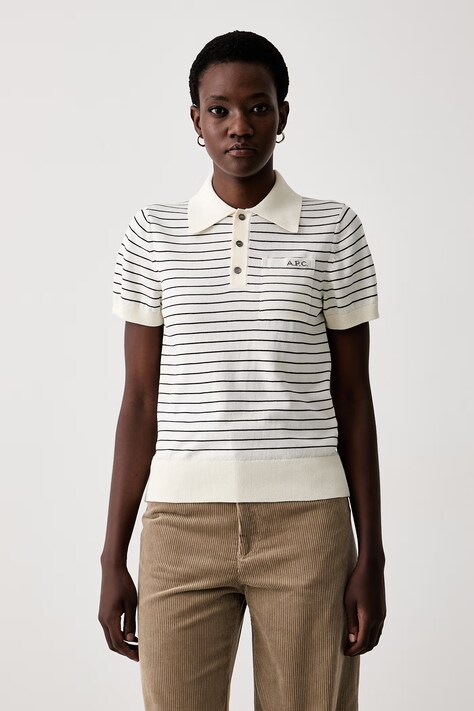 A.P.C. polo swetrowe damskie bawełniane polo aline beżowe COHLP.F23509