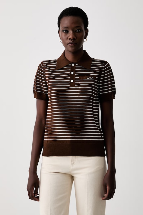 A.P.C. polo swetrowe damskie bawełniane polo aline brązowe COHLP.F23509