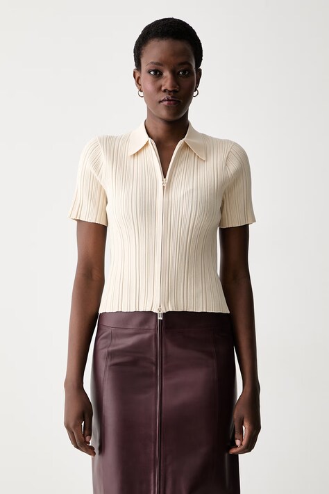 Victoria Beckham sweter z krótkim rękawem damski z wiskozą beżowy 1326KTP007305A