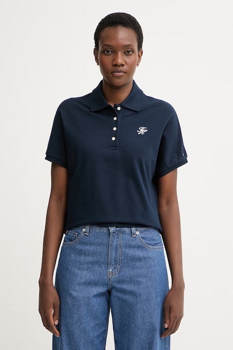 Tommy Hilfiger polo majica ženska s pamukom mornarsko plava WW0WW49953