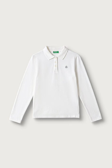 United Colors of Benetton Maglietta a maniche lunghe per bambini in cotone con elastan bianca 3WG9C300X