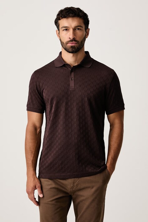 Karl Lagerfeld Pletena polo majica moška bombažna rjava 564203.745006