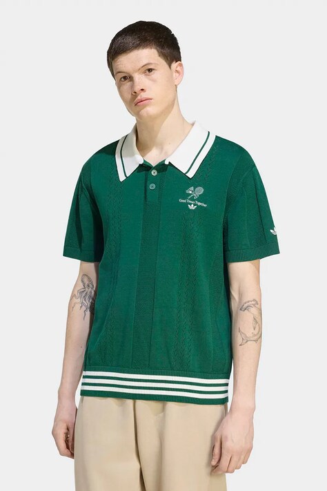 adidas Originals Svetr s polo límečkem bavlněný zelený KW5681
