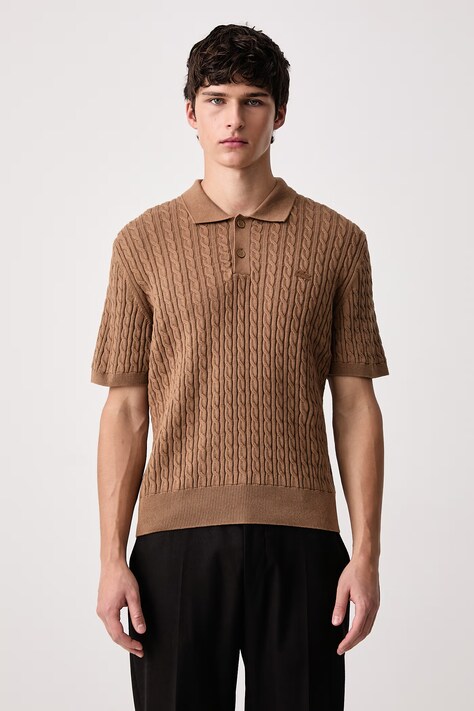 Lacoste Polo męskie z bawełną brązowe AH0687
